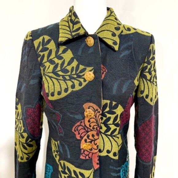 Vintage Floral Embroidered Tapestry Long Jacket Coat Long Sleeves Boho Size 6 - Picture 2 of 9